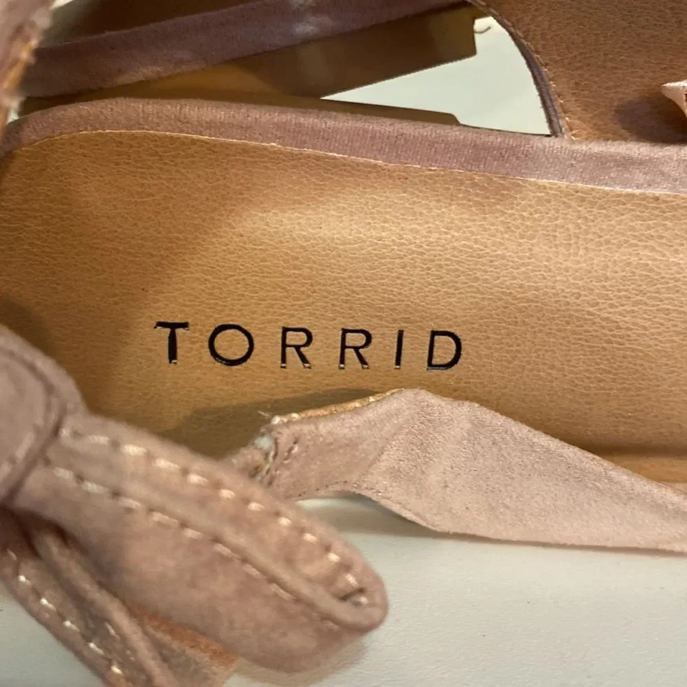 Torrid Faux Suede Tan Sling Back Bow Ballet Flat Shoe